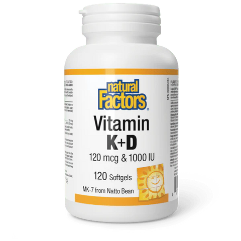 Natural Factors Vitamin K & D 120mcg & 1000IU Softgels (Various Sizes)