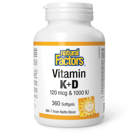 Natural Factors Vitamin K & D 120mcg & 1000IU Softgels (Various Sizes)