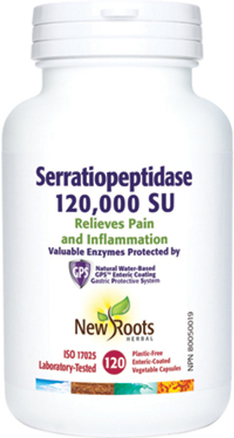Expires May 2024 Clearance New Roots Herbal Serratiopeptidase 120,000SU 120 Vegetable Capsules - YesWellness.com