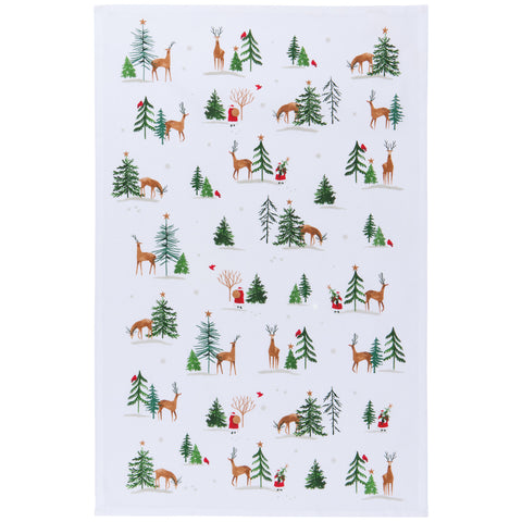Now Designs by Danica Santa's Reindeer Printed Cotton Dishtowel