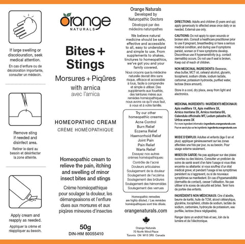 Orange Naturals Bites + Stings Homeopathic Cream with Arnica 50g Directions & Ingredients