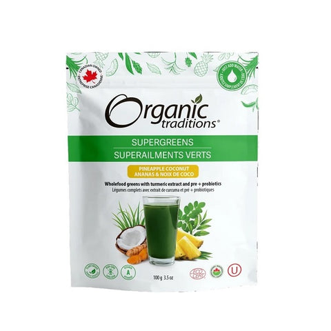 Organic Traditions Supergreens Pinapple Coconut 100g