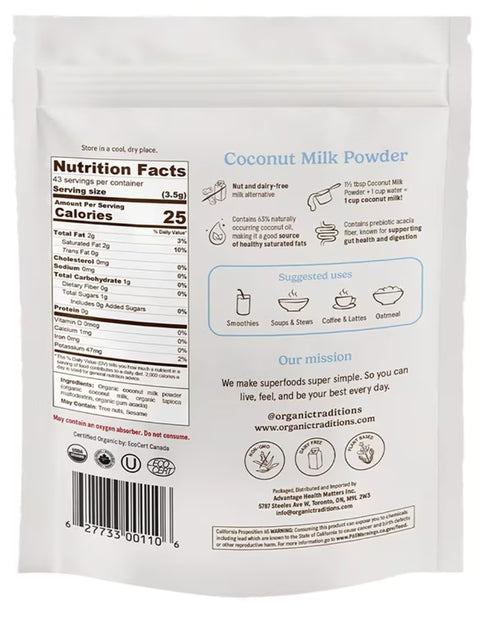 Organic Traditions Coconut Milk Powder 150g