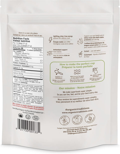 Organic Traditions Matcha Latte with Probiotics 150g
