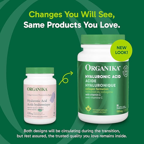 Organika Hyaluronic Acid 120mg + Vitamin C - Collagen Formation 90 Vegetarian Capsules