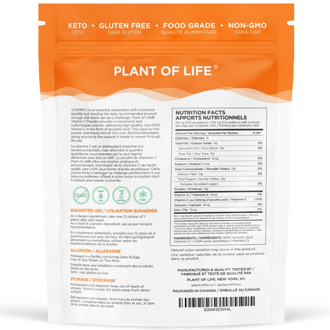 Plant of Life Pure Ascorbic Acid Vitamin C Pure Powder 454g