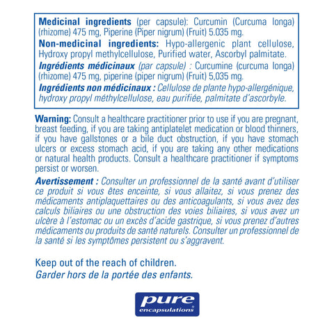 Pure Encapsulations Curcumin 500 With Bioperine 60 Veg Capsules Ingredients - Yeswellness.com