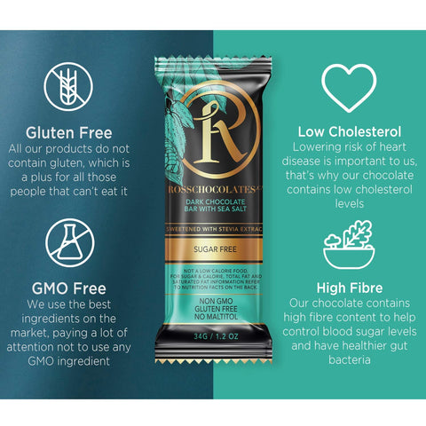 Ross Chocolates Dark Chocolate with Sea Salt Bar Sweetened with Stevia 34 g