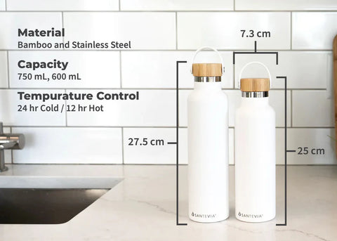 Santevia Stainless Steel White Water Bottle