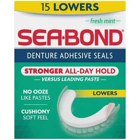 Sea-Bond Denture Adhesive Seals Fresh Mint Lowers 15 Count