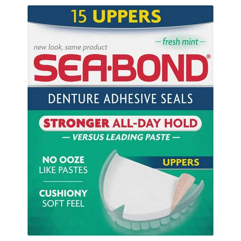 Sea-Bond Denture Adhesive Seals Fresh Mint Uppers 15 Count