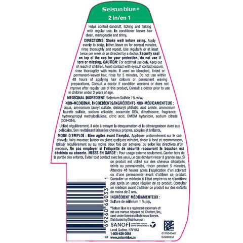 Selsun Blue 2-In-1 Anti-Dandruff Shampoo Directions and Ingredients