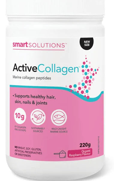 Expires July 2024 Clearance Smart Solutions Lorna Vanderhaeghe Active Collagen Powder - Marine Collagen Peptides Organic Raspberry Flavour 220g - YesWellness.com