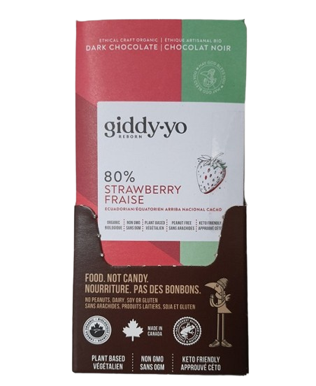 Giddy Yo Strawberry 80% Dark Chocolate Bar Certified Organic 62g - YesWellness.com