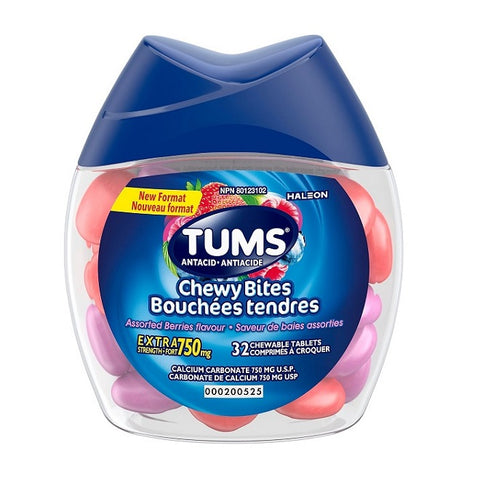 TUMS Chewy Bites Antacid Assorted Berries Flavour 32 Chewable Tablets