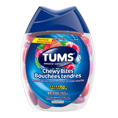 TUMS Chewy Bites Antacid Assorted Berries Flavour 32 Chewable Tablets (Various Sizes) - YesWellness.com