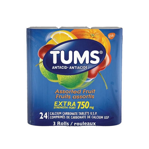 TUMS Extra Strength Antacid Calcium 3 X 8 24 Tablets Assorted Fruit 