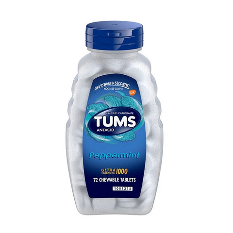 TUMS Ultra Strength Antacid Calcium Carbonate Peppermint 72 Tablets 