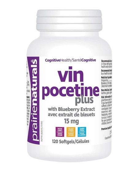 Prairie Naturals Vinpocetine with Blueberry Extract 15mg (Various Sizes) - YesWellness.com