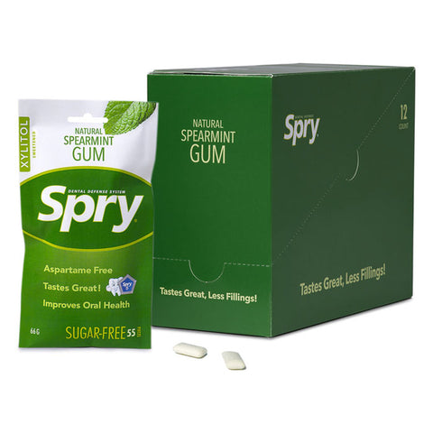 Xlear Spry Sugar-Free Xylitol Chewing Gum Spearmint 12 pck with 55 pc each