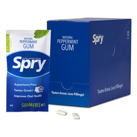 Xlear Spry Sugar-Free Xylitol Chewing Gum Peppermint 12pc with 55pc each