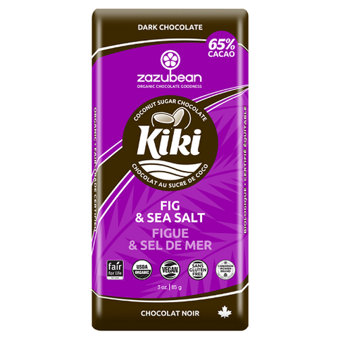 Zazubean KiKi Dark Chocolate Fig & Sea Salt 65% Cacao 12x85g Box - YesWellness.com