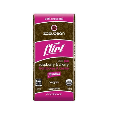 Zazubean Flirt Dark Chocolate Raspberry & Cherry 70% Cacao 85g