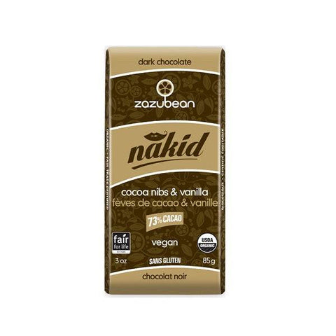 Zazubean Nakid Dark Chocolate Cocoa Nibs & Vanilla 73% Cocoa 85g