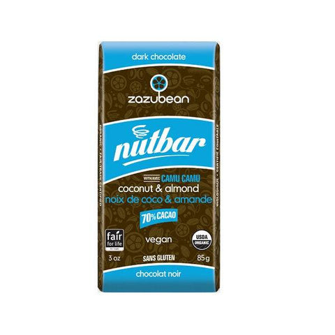 Zazubean Nutbar Dark Chocolate Coconut & Almond With Camu 70% Cacao 85g