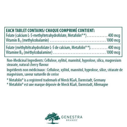 Genestra Active Chewable B12 with L-Methylfolate Natural Cherry Flavour 60 Chewable Tablets