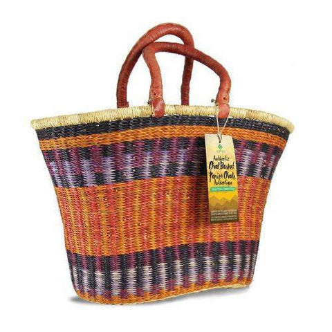 Alaffia Handwoven Authentic African Grass Basket - Oval with 2 Handles Flat Bottom - YesWellness.com