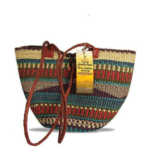 Alaffia Handwoven Authentic African Grass Basket - Shoulder Bag Round with 2 Handles - YesWellness.com