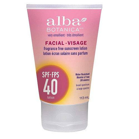 Alba Botanica Very Emollient Facial Fragrance Free Sunscreen Lotion SPF 40 113mL - YesWellness.com