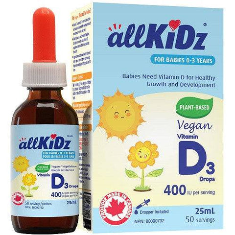 allKiDz Vegan Vitamin D3 Drops 25ml - YesWellness.com