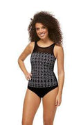 Amoena Asian Garden Half-Bodice High Neck Swimsuit - Black & Star White , 10C - YesWellness.com