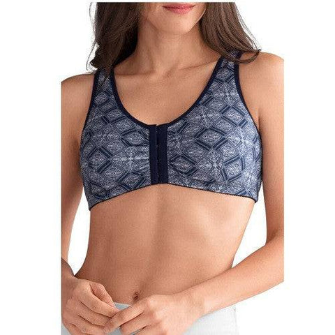 Amoena Frances Soft Cup Front Fastening Post Surgical Bra - Blue/White - YesWellness.com