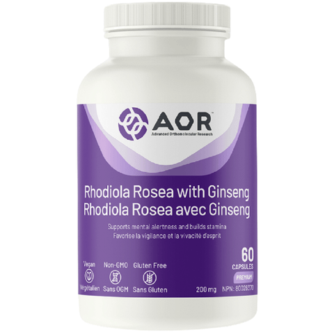 AOR Rhodiola Rosea with Ginseng 60 Capsules - YesWellness.com