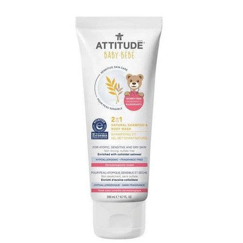Attitude Baby 2-in-1 Natural Shampoo & Body Wash Fragrance Free 200 ml - YesWellness.com