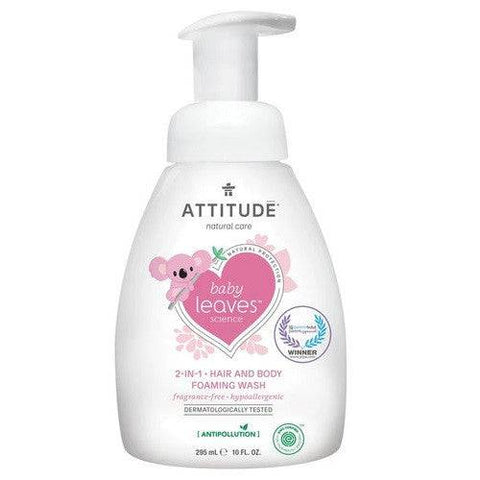Attitude Baby Leaves 2-in-1 Hair and Body Foaming Wash Fragrance Free 295 ml - YesWellness.com