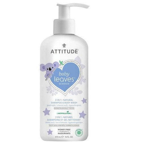 Attitude Baby Leaves 2-in-1 Natural Shampoo & Body Wash Good - Goodnight / Almond Milk 473 ml - YesWellness.com