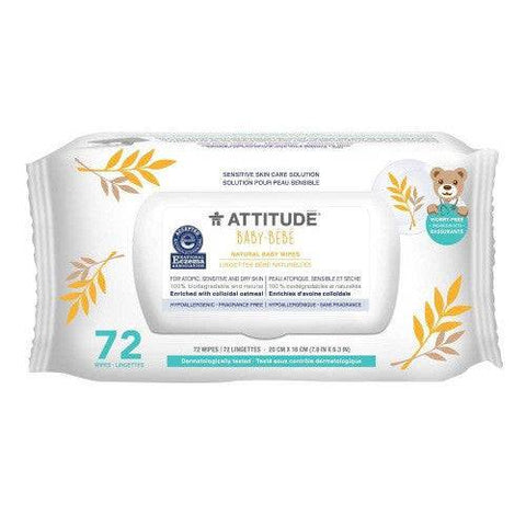 Attitude Baby Sensitive Skin Care Natural Baby Wipes for Atopic, Sensitive & Dry Skin - 72 Count - YesWellness.com