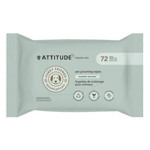 ATTITUDE Furry Friends Natural Pet Care Pet Grooming Wipes Unscented 72 Wipes - YesWellness.com