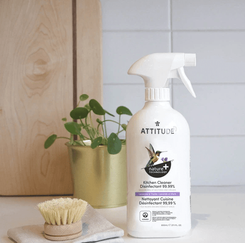 Attitude Nature+ Kitchen Cleaner Disinfectant 99.99% Spray Lavender & Thyme 800 ml - YesWellness.com