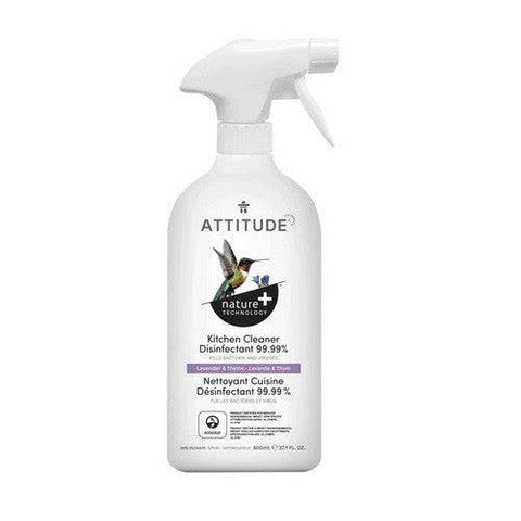 Attitude Nature+ Kitchen Cleaner Disinfectant 99.99% Spray Lavender & Thyme 800 ml - YesWellness.com