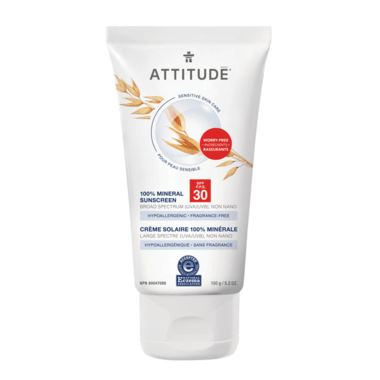 Attitude SPF 30 100% Mineral Sunscreen Adult Sensitive Skin 150g - YesWellness.com