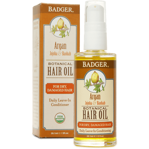 Badger Balm Argan with Jojoba & Baobab Botanical Hair Oil for Dry Damaged Hair - Daily Leave-In Conditioning 59.1mL - YesWellness.com