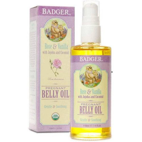 Badger Balm Organic Pregnant Belly Oil - Rose & Vanilla with Jojoba and Coconut 118mL - YesWellness.com
