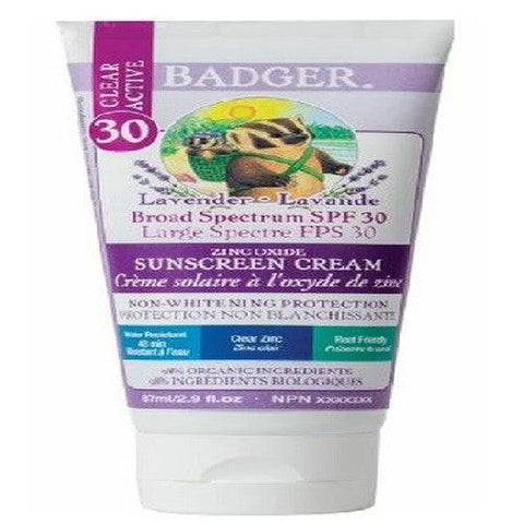 Badger Balms Lavender SPF 30 Clear Zinc Oxide Sunscreen Cream 87ml - YesWellness.com