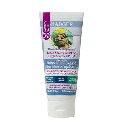 Badger Balms Unscented SPF 30 Clear Zinc Oxide Sunscreen Cream 87ml - YesWellness.com