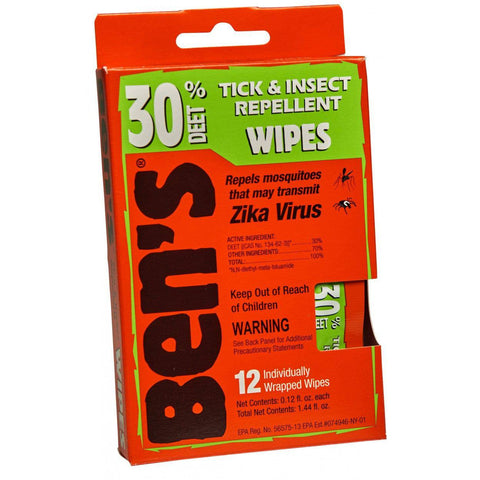 Ben's 30 Tick & Insect Repellent Wipes 12 Individually Wrapped Wipes - YesWellness.com